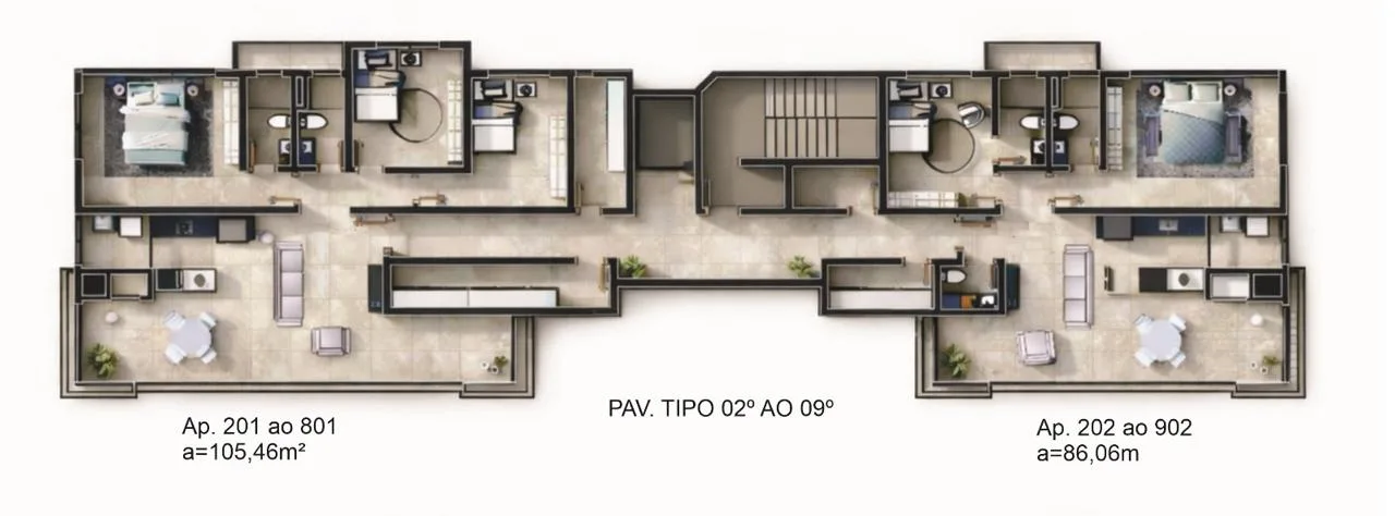 Planta Tipo — 86 e 105 m²